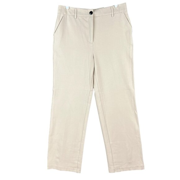 C by One Women's Straight Leg Stretch Beige Trouser Pants Size L High Rise NWT - Picture 1 of 16